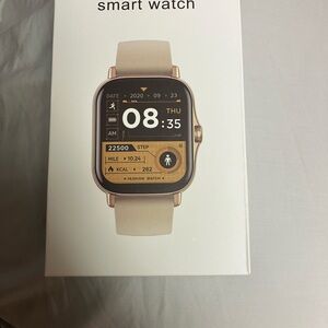 Elegant Gold Smartwatch with Beige Strap